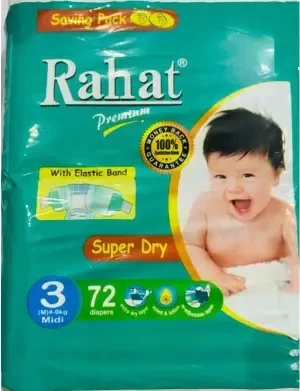 Rahat Diapers (M), Premium Quality Pack of 72, Super Dry Savings Pack, Size 3